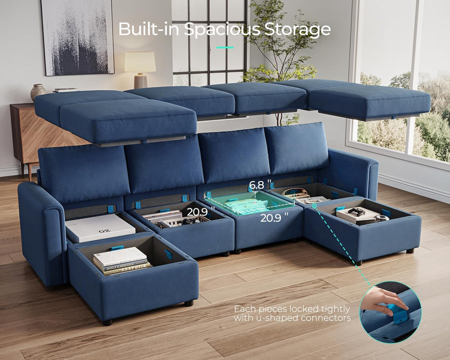 Modular Sectional Sofa, Convertible U Shaped Sofa Couch with Storage, Memory Foam, Modular Sectionals with Ottomans, 6 Seat Sofa Couch with Chaise for Living Room, Blue