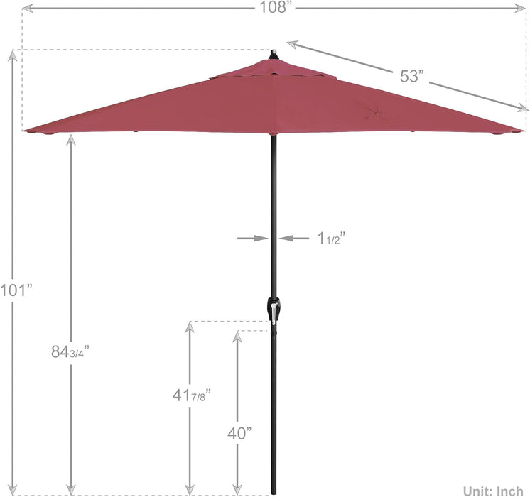 12-Year Protection 9' Rd Aluminum Patio Umbrella, Crank Lift, Auto Tilt, Black Finish, Sunbrella Hot Pink
