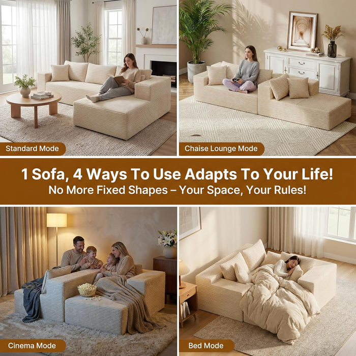 Beige 108 Inches Left Facing ChaiseLounge SectionalSofa