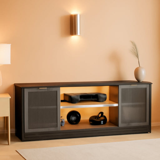 Gaming TV Stand with Music Sync Light, Flow Vibe Entertainment Center with Storage for PS5 Xbox, RGB LED Party Modes Television Stands for 50/55/60/65 Inch TV (Black 3D Carbon Fiber, 57 Inch)