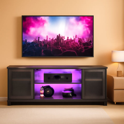 Gaming TV Stand with Music Sync Light, Flow Vibe Entertainment Center with Storage for PS5 Xbox, RGB LED Party Modes Television Stands for 50/55/60/65 Inch TV (Black 3D Carbon Fiber, 57 Inch)