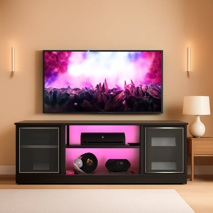 Gaming TV Stand with Music Sync Light, Flow Vibe Entertainment Center with Storage for PS5 Xbox, RGB LED Party Modes Television Stands for 50/55/60/65 Inch TV (Black 3D Carbon Fiber, 57 Inch)