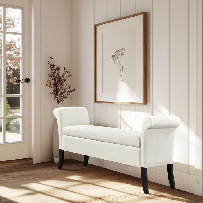 Ottoman with Storage, 52" Storage Ottoman Bench with Safety Hinge, Upholstered Bench with Seating for Bedroom, Living Room, Holds up to 661 Lb, Fresh White