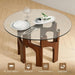 Round Glass Dining Table for 4-6, Modern 46-Inch Kitchen Table with Sturdy Pedestal Base & Clear Tempered Glass Top, Circle Dinner Table for Dining Room, Living Room & Small Apartment (Walnut)