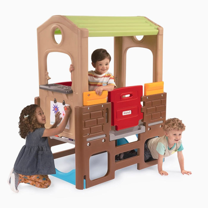 Young Explorers Indoor Outdoor Playset for Kids – Modular Climber, Slide & Playhouse Combo – Expandable Toddler Activity Center with Crawl Tunnel, Doors & Easel for Backyard or Playroom