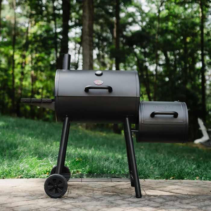 ®Smokin Pro Charcoal Grill and Offset Smoker with Side Fire Box, Dual Damper Control, Chrome Plated Steel Warming Rack, 1,130 Cooking Square Inches in Black, Model CG30044223