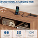6 Drawers Dresser for Bedroom, 53.9" Wide Dressers with LED Lights and Charging Station, Curved Profile Design, Fluted Wood Drawers with Gold Handle, Modern Chest of Dressers for Living Room, Walnut