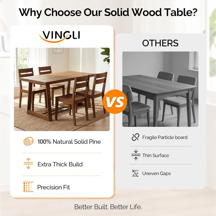 Solid Pine Farmhouse Dining Table WalnutFinish 48Inch