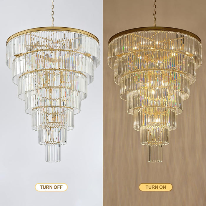 40-Inch Large Crystal Chandeliers 7-Tier Modern Gold K9 Crystal Chandelier,20-Light Luxury round Crystal Chandelier for High Ceiling Entryway Staircase Living Room Foyer