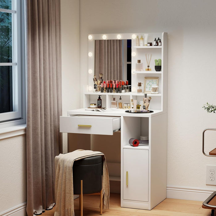Vanity Desk With Oversized Mirror And Illumination