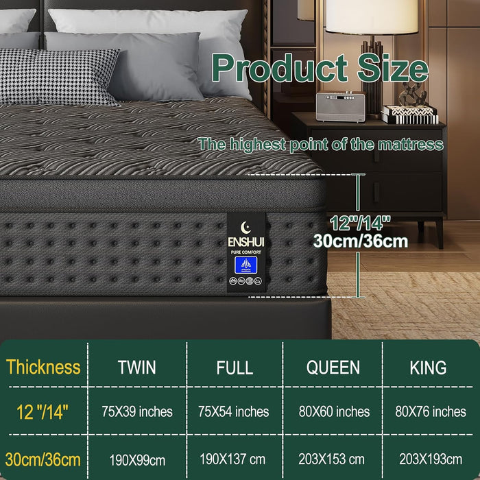 14 Inch Medium Firm Full Mattress, Encased Pocket Spring Hybrid Mattress, Certipur-Us Certified, Breathable Comfort, Motion Isolation, Pressure Point Relief & Lumbar Support 100 Night Trial