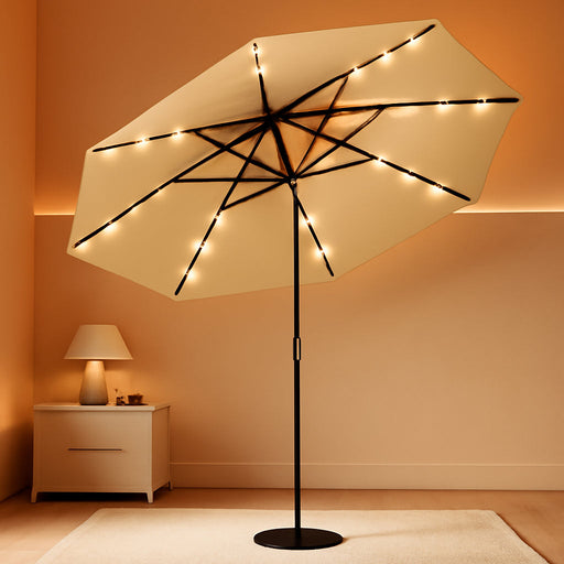 Patio Umbrella with Lights, 8 Ribs Outdoor Market Table Umbrella for Pool, Deck, Backyard (Beige, 9 Ft)