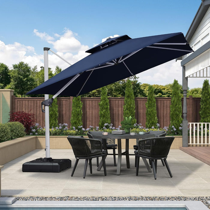 Cantilever Patio Umbrellas 10'X 10' Square Double Top Navy Blue