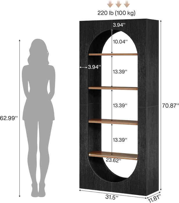 Tribesigns 5-Tier Black Bookshelf, 70.87-Inch Tall Arched Bookcase with Storage, Modern Arch Book Shelf Storage Organizer for Living Room, Home Office