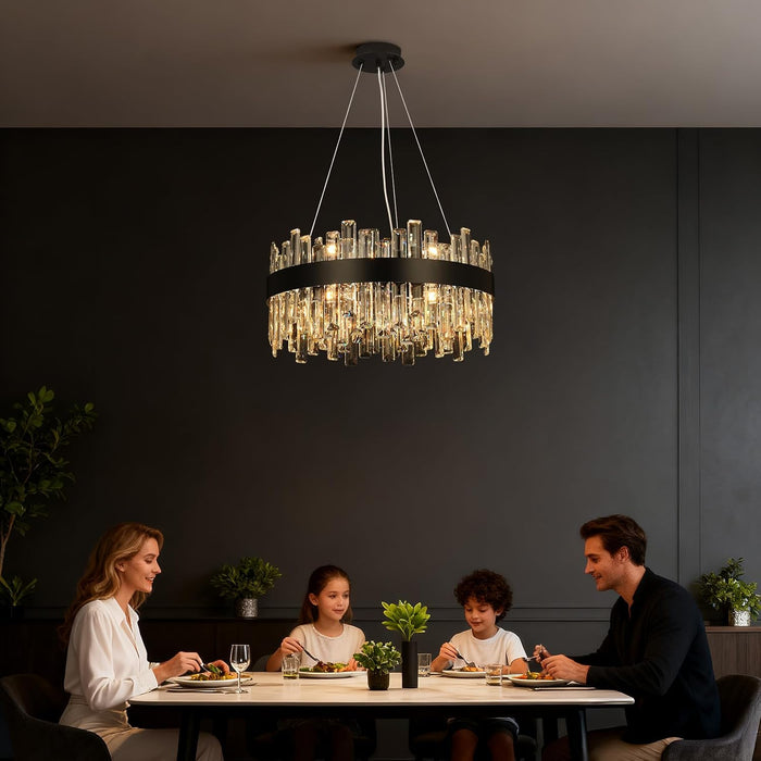 Black Crystalline Chandelier With 12 Lights 20Inch