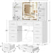 White Vanity Desk With Illuminated Mirror PowerOutlet