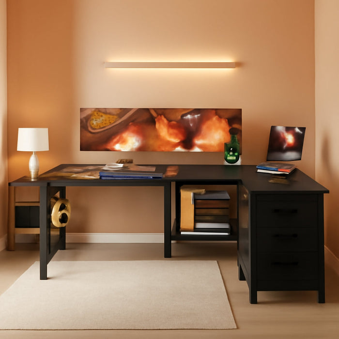 L Shaped Gaming Desk with 4 Drawers, 53" Reversible Home Office Desks with Power Outlets, L Shaped Computer Desk with USB Charging Port and Host Stand, Corner Desk, Easy to Assemble, Black