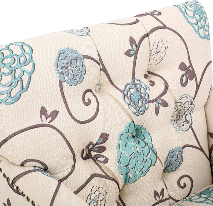 Harrison Fabric Tufted Club Chair, White / Blue (29.5"D X 28"W X 33.5"H)