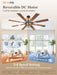 65 Inch Ceiling Fans with Lights, Farmhouse Ceiling Fan with Lights and Remote, Dual Finish 8 Blades Black Caged Rustic Ceiling Fans with 6 Speed Reversible Motor for Indoor/Covered Outdoor