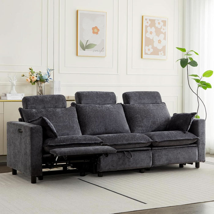 Oversized Power Reclining Sofa with Adjustable Headrest, Storage Seat, Power Loveseat Recliner Sofa with USB Port, Wall Hugger Comfy Cloud Couch Chenille for Living Room (Grey, Sofa)
