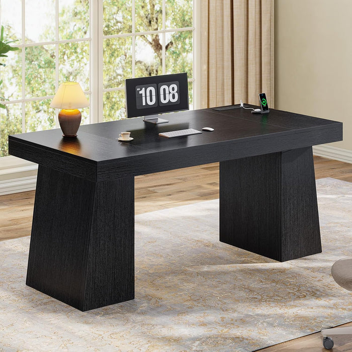 55.9" Executive Desk with Storage & Power Outlets, Home Office Desk