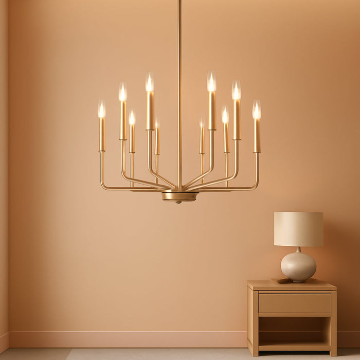 Modern Gold Farmhouse Chandeliers, 12-Light Industrial Metal Chandelier Lighting, Classic Candle Hanging Pendant Light Fixtures for Kitchen, Dining Room, Living Room, Entryway