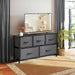 Dresser for Bedroom with 5 Drawers, Anti-Tip Wide Fabric Chests Storage Organizer Tower Furniture, TV Stand for TV up to 45 Inch with Wooden Top Metal Frame for Clothes, Living Room, Hallway, Entryway