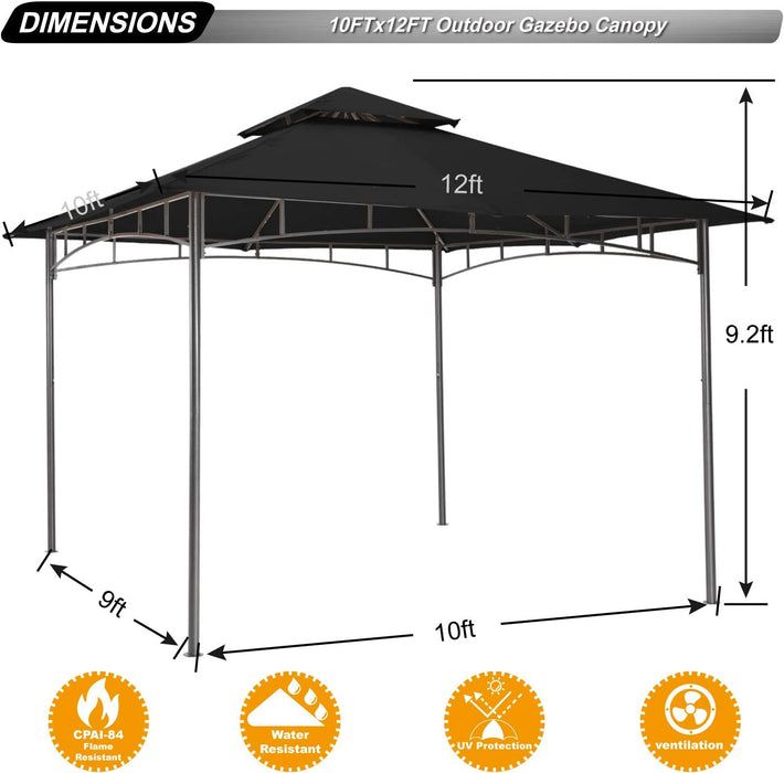 Gazebos for Patios - Outdoor Steel Frame Gazebo for Lawn Backyard Garden Deck 10X12 (Black)