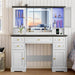 White Farmhouse Vanity Desk With Illuminated Mirror