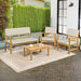 LVG1000A-4SET Barclay 4-Piece Modern Coastal Acacia Wood Conversation Outdoor Patio Set with Cushions Transitional, Classic, Traditional, Vintage, Mid-Century, Light Gray/Teak Brown