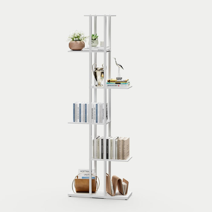 White 6-Tier Corner Bookshelf Slim 9.45x20.8x62.2In