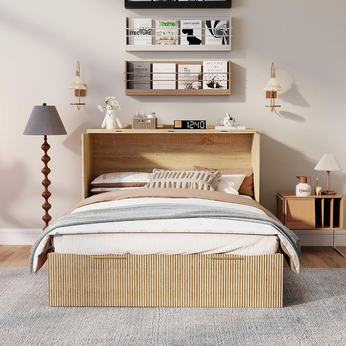 Full Size Murphy Bed Cabinet Natural OakWoodFinish