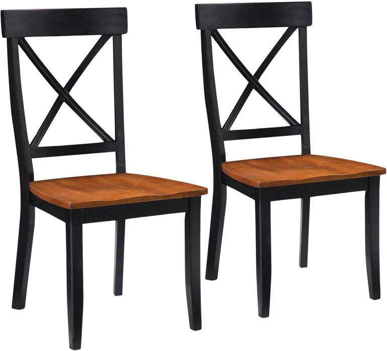 Home Styles Classic Black and Oak Pair of Dining Chairs, with Solid Hardwood Construction, Cottage Oak Finish, X-Style Back, and Mission Style Look, Set of Two