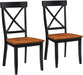 Home Styles Classic Black and Oak Pair of Dining Chairs, with Solid Hardwood Construction, Cottage Oak Finish, X-Style Back, and Mission Style Look, Set of Two