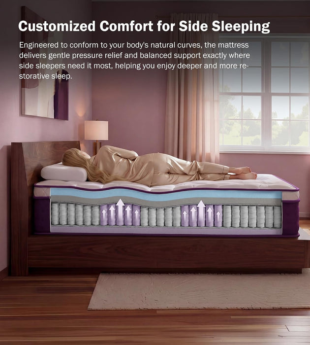 Queen Mattress 14 Inch Hybrid Mattress for Side Sleeper, Medium Plush