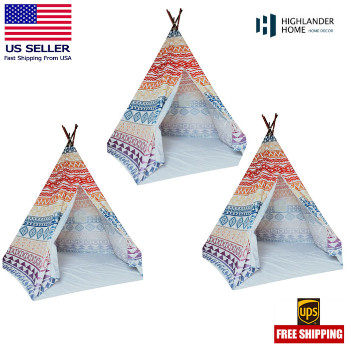 3 XL Kids Indian Teepee Play Tent, Children Playhouse for Indoor Outdoors