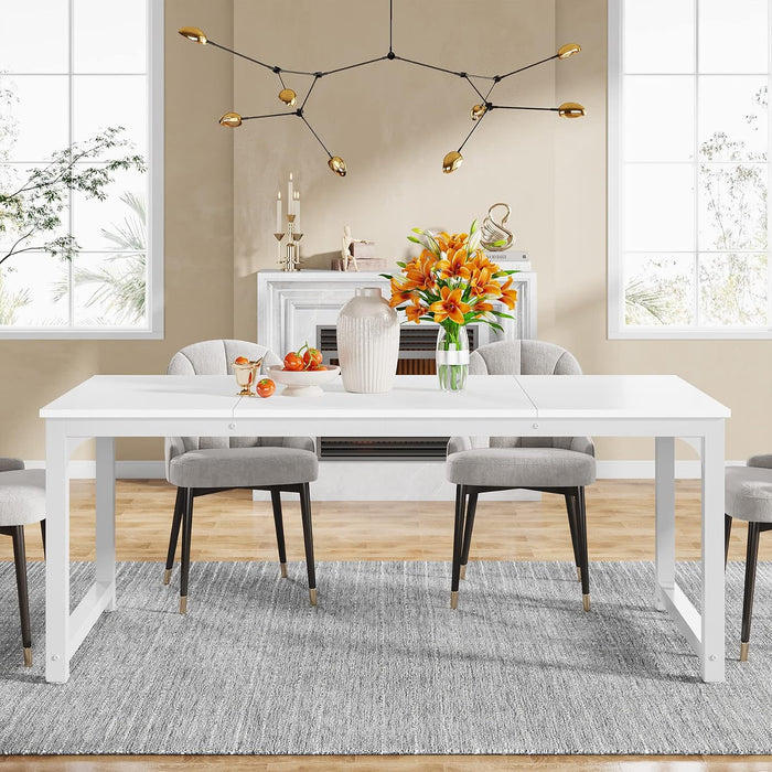 70.9 Inch Large Dining Table Rectangular Kitchen Furniture for 6 to 8 People, White