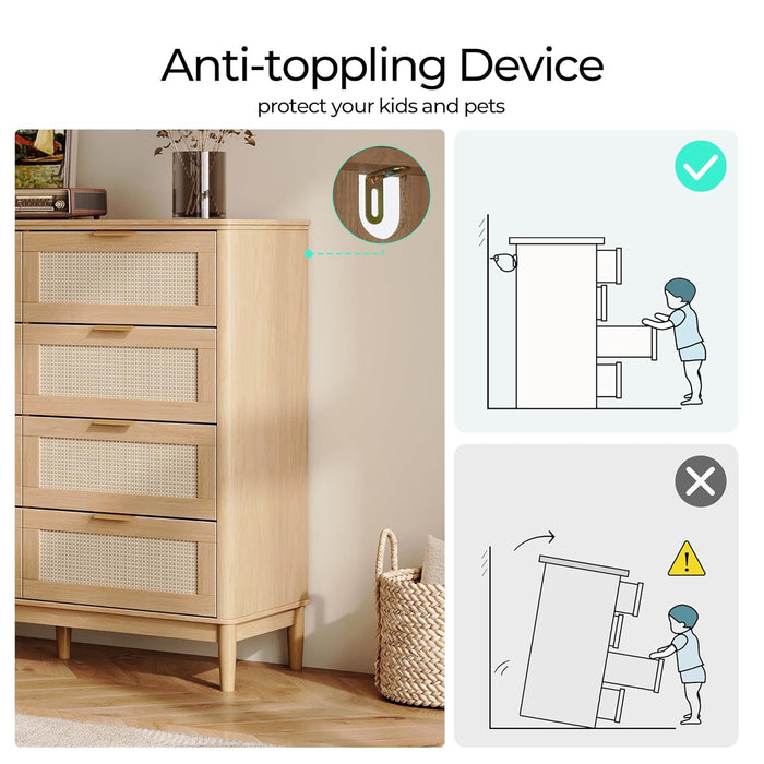 Oak 54Inch UltraLarge Handcrafted Rattan Dresser Cabinet