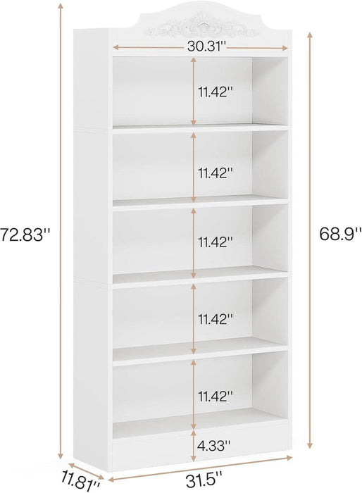 73 Inch Tall 5 Tier White Bookshelves, Modern 5-Shelf White Library Bookcase with Shelves, Freestanding Etagere Shelving Unit for Living Room/Home (1)