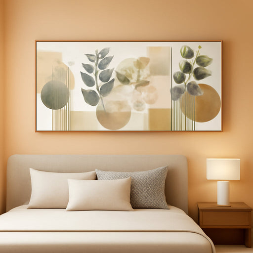 Large Boho Wall Art for Living Room 29 X 58 in Green Botanical Boho Wall Art Modern Canvas Art Wall Decor Natural Abstract Geometry Lines Prints Picture Ready to Hang with Framed