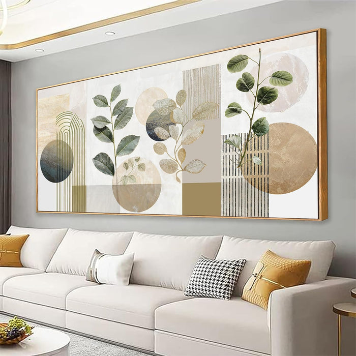 Large Boho Wall Art for Living Room 29 X 58 in Green Botanical Boho Wall Art Modern Canvas Art Wall Decor Natural Abstract Geometry Lines Prints Picture Ready to Hang with Framed