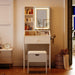 24.4" Small Makeup Vanity Desk with Mirror and Lights,Adjustable 3 Lighting Modes,White Compact Vanity Set with Charger Station and Storage Stool