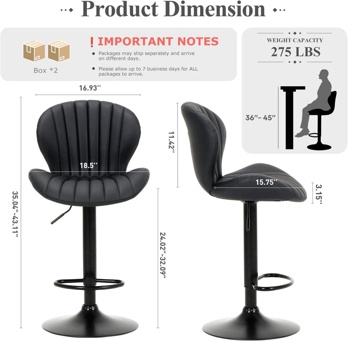 Bar Stools Set of 4, Modern Swivel Bar Chairs, Adjustable Faux Leather Upholstered Barstools Counter Height with High Backrest for Bar, Kitchen Island, Dining Room, Black