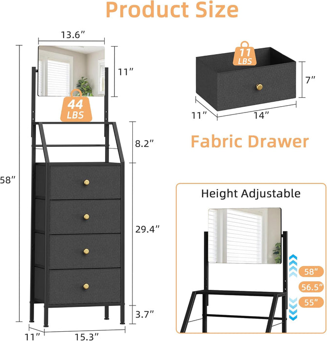 Black Dresser With Adjustable Mirror For Smallspace