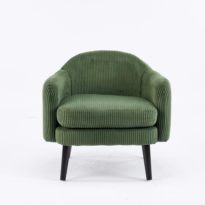 30.3" Wide Modern Barrel Accent Armchair with Track Armrest, Solid Wooden Legs, Comfy Upholstered Club Chair,Round Single Home Sofa for Living Room, Bedroom, Reading Room, Corduroy Green