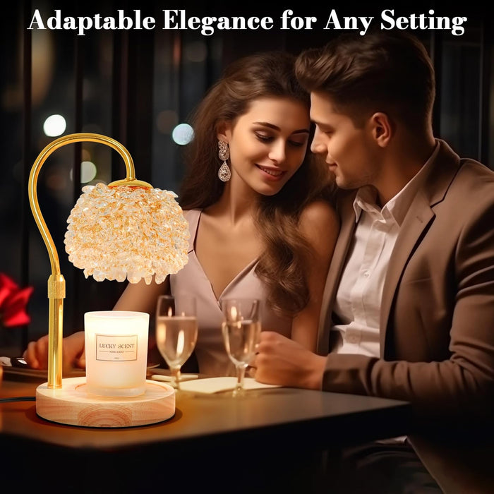 Candle Warmer Lamp with Timer, Dimmable Candle Lamp Warmer with 312 K9 Crystals Adjustable Height Electric Candle Warmer for Women Gifts, Wax Warmer Lamp with 2 Bulbs for Jar Candles