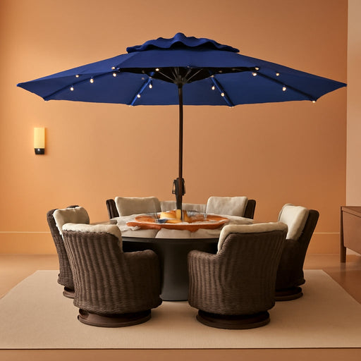 10Ft Patio Umbrellas 3-Tier Outdoor Umbrellas with 24 LED Lights, Navy |  Outdoor Patio Umbrellas, Market Table Umbrella with Adjustable Tilt for Pool Garden Backyard