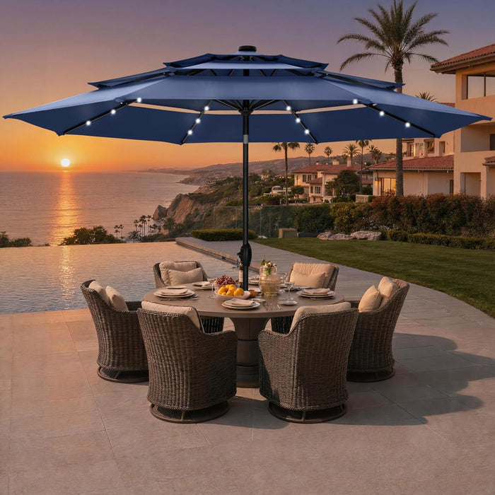 10Ft Patio Umbrellas 3-Tier Outdoor Umbrellas with 24 LED Lights, Navy |  Outdoor Patio Umbrellas, Market Table Umbrella with Adjustable Tilt for Pool Garden Backyard