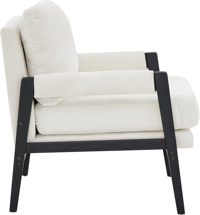 Kelly Mid-Century Modern Chenille Upholstered Accent Armchair, White