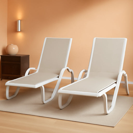 Lounge Chair Outdoor Set of 2 W/Armrest & 1 Table, Khaki